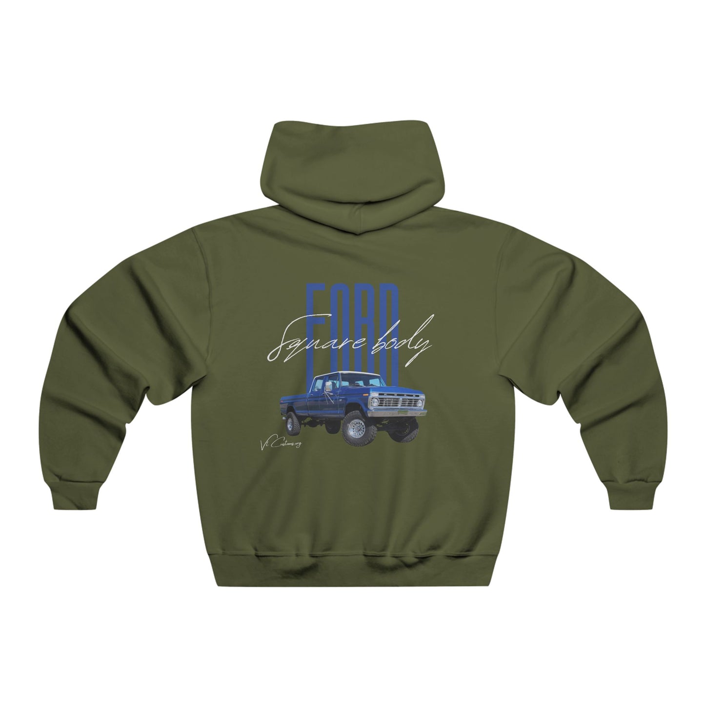 Classic Ford Square Body Hoodie — Classic Blue Truck Back Print